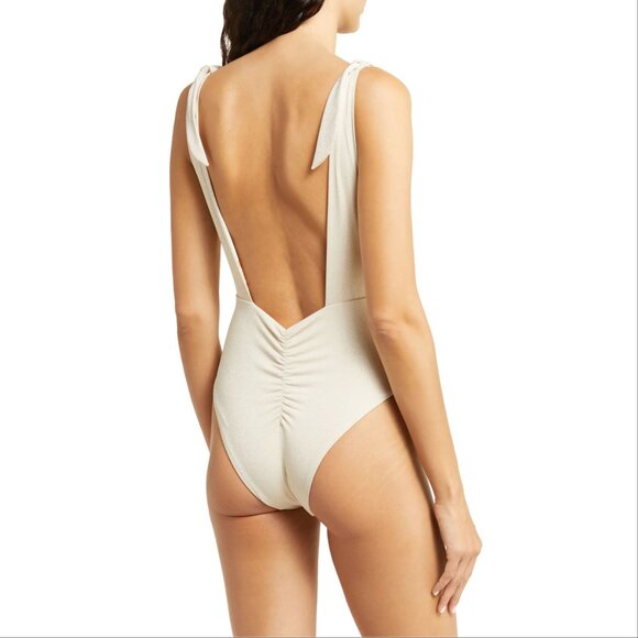 Maaji Nacar Plunge One Piece SWIMSUIT Size 2XL Reversible Gold Metallic - Picture 4 of 13